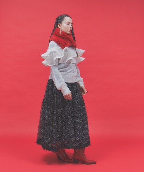 manana suerte（マニャーナスエルテ）の「モヘアライクラッフルニット（ニット/セーター・レディース・ブラック/ホワイト/レッド・FREE）」の14枚目の写真