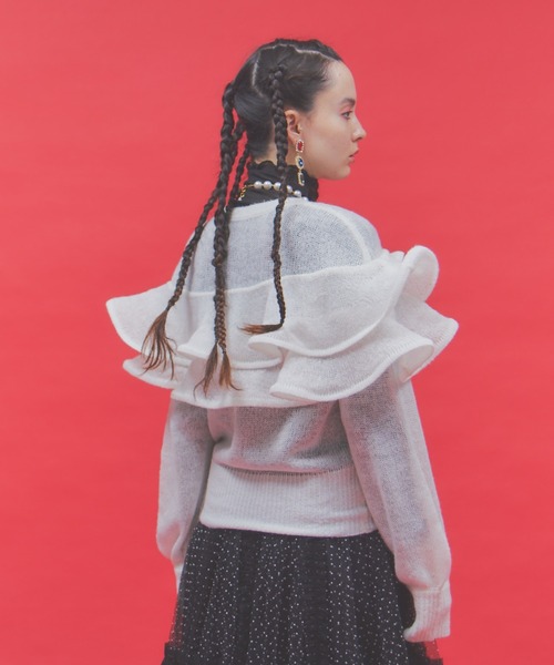 manana suerte（マニャーナスエルテ）の「モヘアライクラッフルニット（ニット/セーター・レディース・ブラック/ホワイト/レッド・FREE）」の7枚目の写真