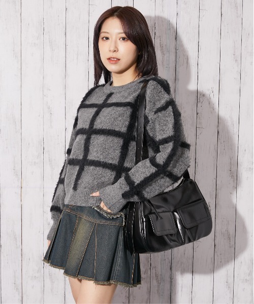 GORGE(ゴージ)の「《ふわシャギーライン》レディース チェック柄 ニット セーター ゆるシルエット 秋冬(ニット/セーター・レディース・オフホワイト/グレー/ベージュ・F)」の8枚目の写真