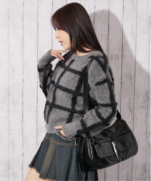 GORGE(ゴージ)の「《ふわシャギーライン》レディース チェック柄 ニット セーター ゆるシルエット 秋冬(ニット/セーター・レディース・オフホワイト/グレー/ベージュ・F)」の9枚目の写真
