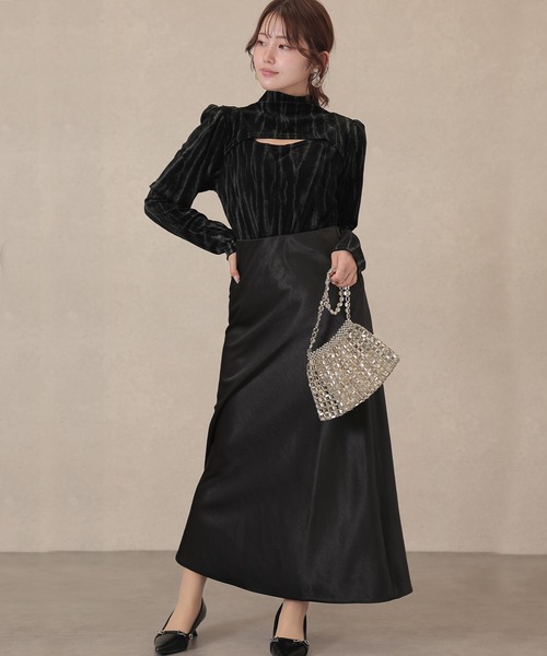Lace Ladies(レースレディース)の「ベロア ニュアンス ストライプ オープンカット トップス(その他トップス・レディース・ブラック/モカ・FREE)」の11枚目の写真