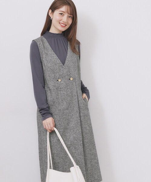 index（インデックス）の「ラップ風ツイードジャンスカ【洗濯機OK/防シワ】（ワンピース・レディース・ブラック/ブラウン系2/ブラウン系その他・36/38/40/42）」の2枚目の写真