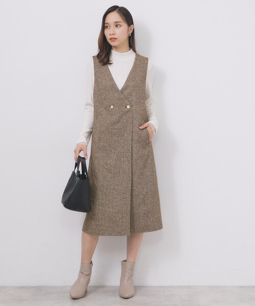 index（インデックス）の「ラップ風ツイードジャンスカ【洗濯機OK/防シワ】（ワンピース・レディース・ブラック/ブラウン系2/ブラウン系その他・36/38/40/42）」の18枚目の写真