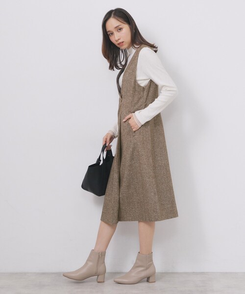 index（インデックス）の「ラップ風ツイードジャンスカ【洗濯機OK/防シワ】（ワンピース・レディース・ブラック/ブラウン系2/ブラウン系その他・36/38/40/42）」の17枚目の写真