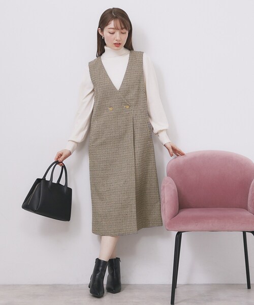 index（インデックス）の「ラップ風ツイードジャンスカ【洗濯機OK/防シワ】（ワンピース・レディース・ブラック/ブラウン系2/ブラウン系その他・36/38/40/42）」の15枚目の写真