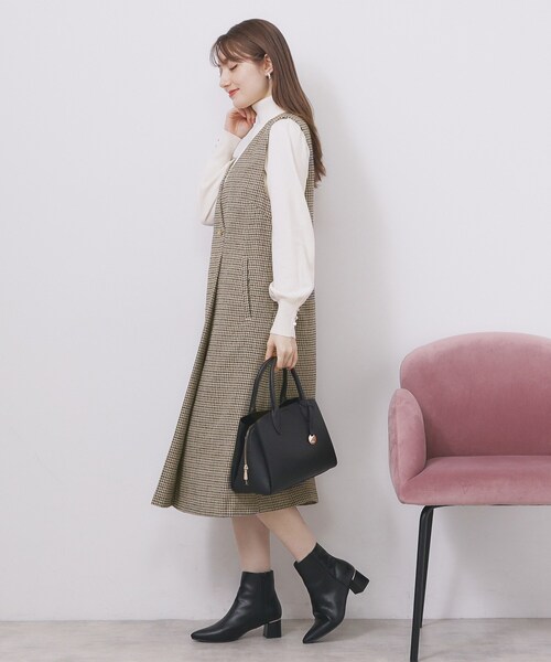 index（インデックス）の「ラップ風ツイードジャンスカ【洗濯機OK/防シワ】（ワンピース・レディース・ブラック/ブラウン系2/ブラウン系その他・36/38/40/42）」の14枚目の写真