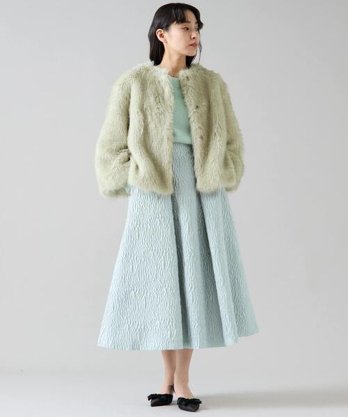 Tiara（ティアラ）の「ジャガードタックフレアスカート（スカート・レディース・グレー/ミント・3/2）」の8枚目の写真