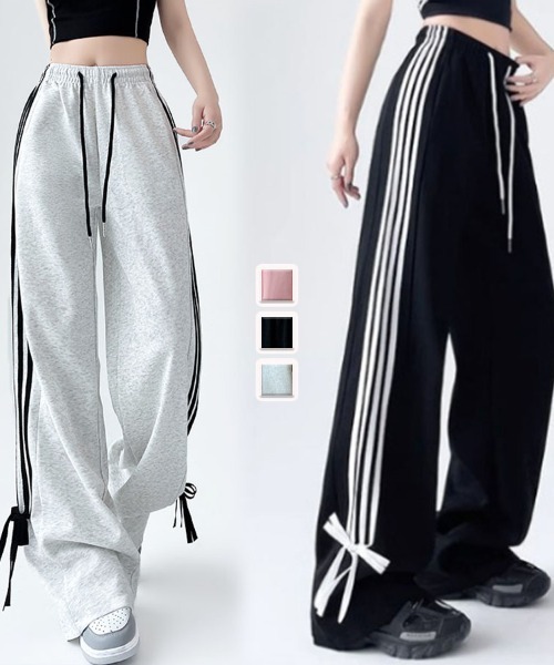 shoppinggo(ショッピングゴー)の「ラインパンツ ジョガーパンツ サイドライン カジュアル スポーツ レディース ワイドパンツ ボトムス ジャージ(その他パンツ・レディース・ライトグレー/ブラック/ピンク・M/L)」の4枚目の写真