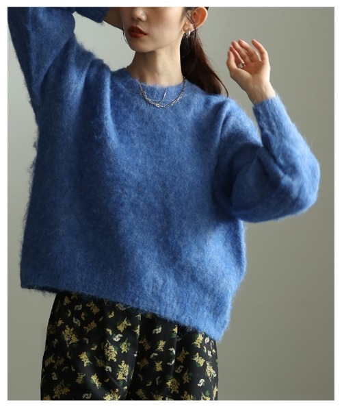 Sawa a la mode(サワアラモード)の「ソフトシャギーショートニットプルオーバー(ニット/セーター・レディース・ダークブラウン/ライトグリーン/オレンジ/ブルー・FREE)」の19枚目の写真