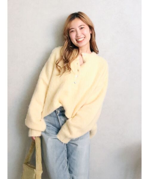 ヘンリーネック起毛ルーズニット ヘンリーネック起毛ルーズニット（ニット/セーター）｜Ungrid（アン