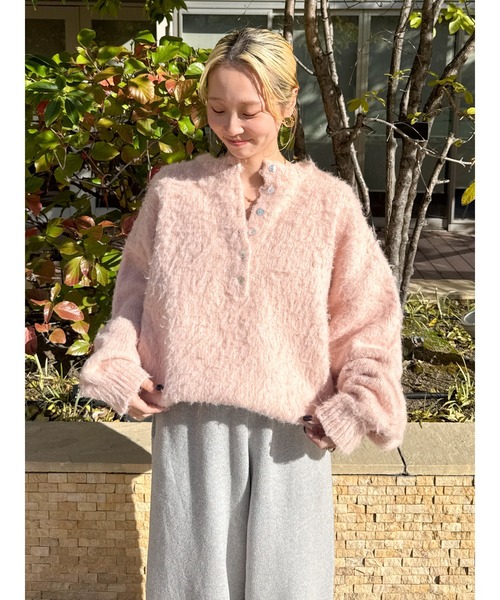 ヘンリーネック起毛ルーズニット ヘンリーネック起毛ルーズニット（ニット/セーター）｜Ungrid（アン