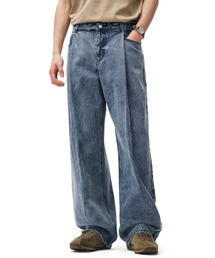 DECET（デケト）の「Deep Pleats Wide Jeans DCPT030STNGRBlue（デニムパンツ）」