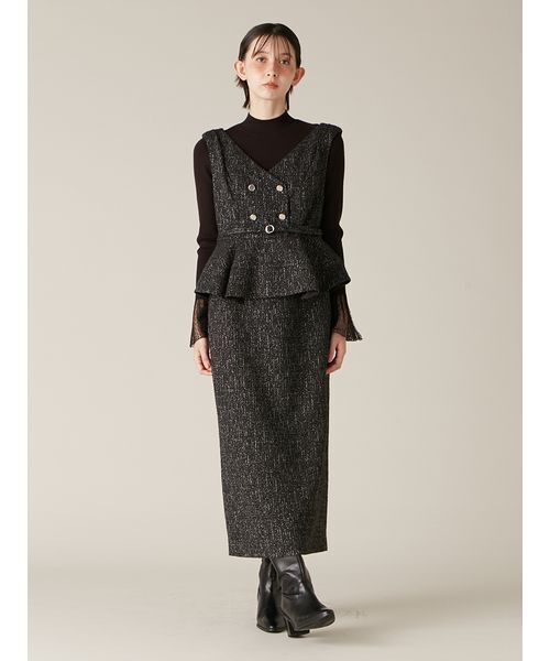 セール】ダブル釦ツイードペプラムワンピース（ワンピース）｜LILY