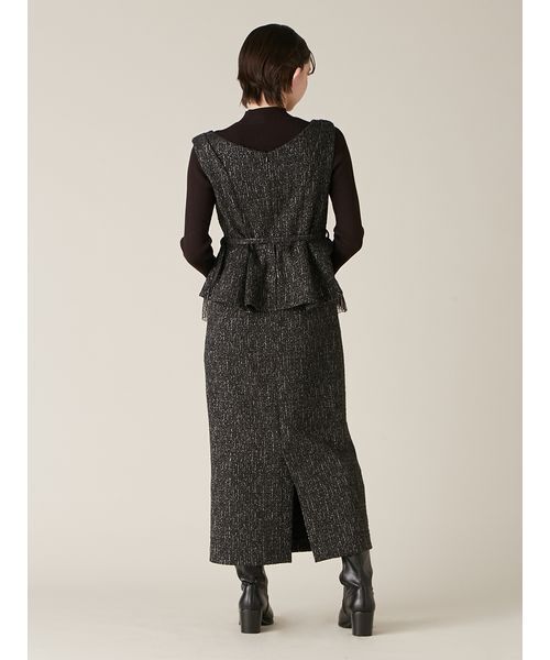 リリーブラウン ツイードペプラムワンピース BLU 試着のみタグ付き リリーブラウン LILY BROWN ツイードペプラムワンピース （WHT