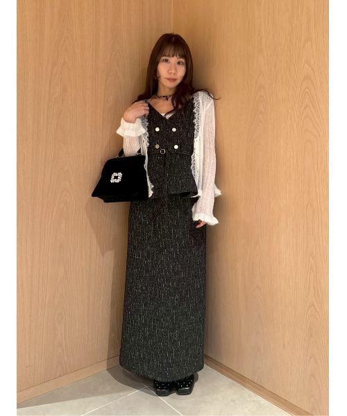 セール】ダブル釦ツイードペプラムワンピース（ワンピース）｜LILY