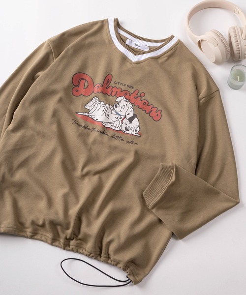 Disney(ディズニー)の「【71】【Disney/ディズニー】ミッキーマウス/101匹わんちゃん Vネック 裏毛 スウェット ドローコード付(スウェット・レディース・ネイビー/ブラウン/ブラック/オレンジ・L/M)」の1枚目の写真