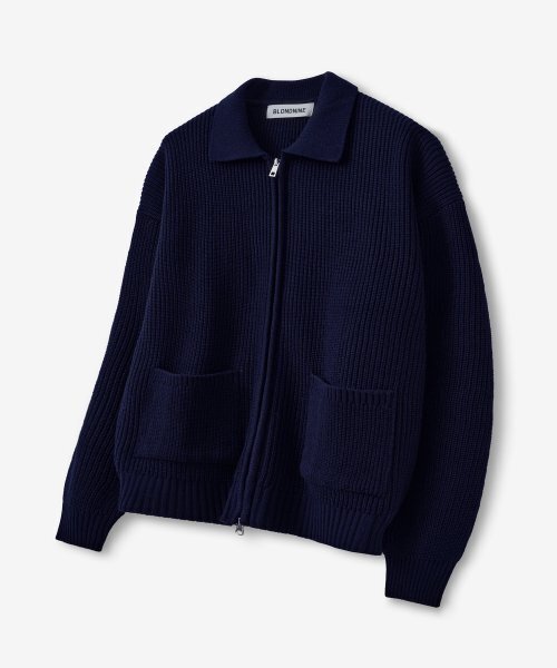 BLOND9(ブロンドナイン)の「Collar full zip cardigan_navy(カーディガン/ボレロ・メンズ・その他・LARGE)」の1枚目の写真