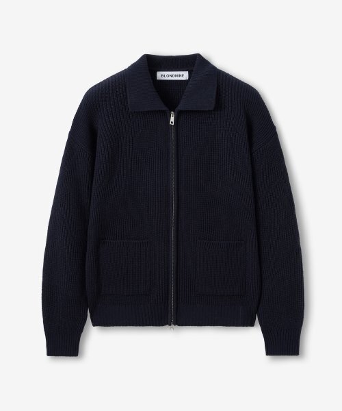 BLOND9(ブロンドナイン)の「Collar full zip cardigan_navy(カーディガン/ボレロ・メンズ・その他・LARGE)」の2枚目の写真