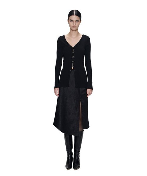 SATIN SLIT SKIRT-BLACK