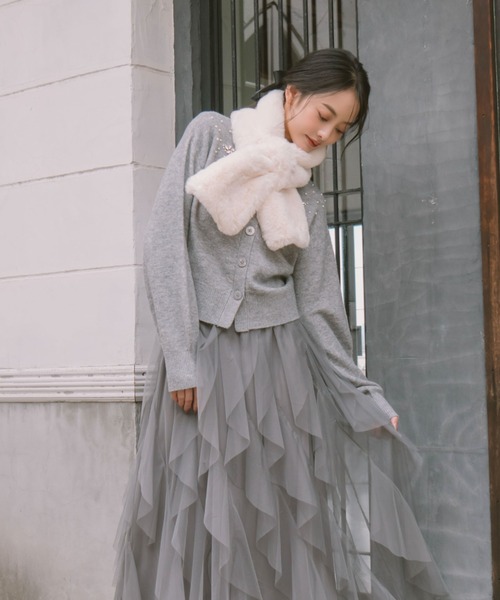 archives（アルシーヴ）の「もこもこティペット（マフラー・レディース・グレー/ホワイト・FREE）」の6枚目の写真