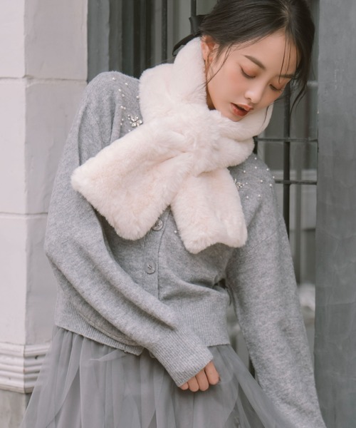 archives（アルシーヴ）の「もこもこティペット（マフラー・レディース・グレー/ホワイト・FREE）」の4枚目の写真