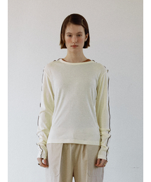 YOUNGOH（ヨンオ）の「ラインポイントロングスリーブTシャツペールイエロー（Tシャツ/カットソー）」