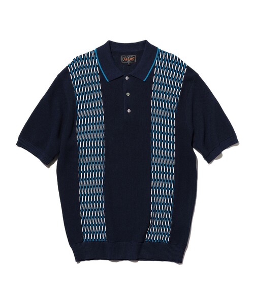 BEAMS PLUS（ビームスプラス）の「Knit Polo Front Stripe Jacquard（ポロシャツ・メンズ・グリーン/ブラウン/ネイビー・X-LARGE/LARGE/MEDIUM/SMALL）」の3枚目の写真