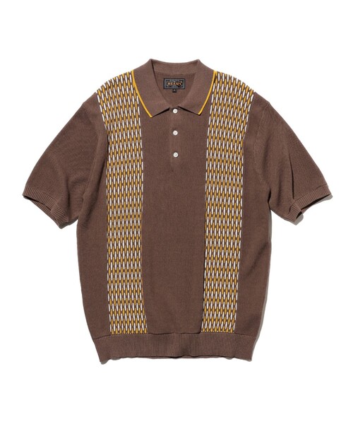 BEAMS PLUS（ビームスプラス）の「Knit Polo Front Stripe Jacquard（ポロシャツ・メンズ・グリーン/ブラウン/ネイビー・X-LARGE/LARGE/MEDIUM/SMALL）」の2枚目の写真
