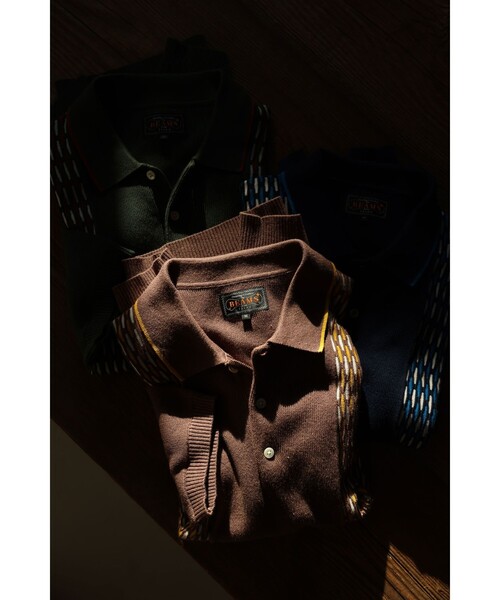 BEAMS PLUS（ビームスプラス）の「Knit Polo Front Stripe Jacquard（ポロシャツ・メンズ・グリーン/ブラウン/ネイビー・X-LARGE/LARGE/MEDIUM/SMALL）」の10枚目の写真