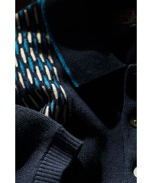 BEAMS PLUS（ビームスプラス）の「Knit Polo Front Stripe Jacquard（ポロシャツ・メンズ・グリーン/ブラウン/ネイビー・X-LARGE/LARGE/MEDIUM/SMALL）」の12枚目の写真