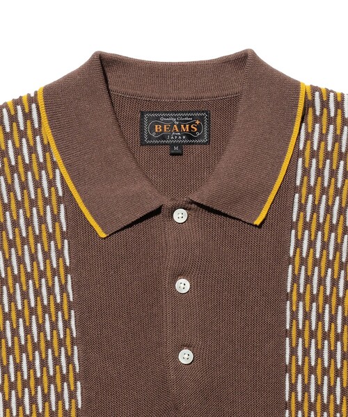BEAMS PLUS（ビームスプラス）の「Knit Polo Front Stripe Jacquard（ポロシャツ・メンズ・グリーン/ブラウン/ネイビー・X-LARGE/LARGE/MEDIUM/SMALL）」の14枚目の写真