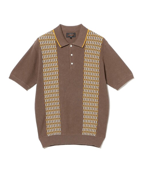 BEAMS PLUS（ビームスプラス）の「Knit Polo Front Stripe Jacquard（ポロシャツ・メンズ・グリーン/ブラウン/ネイビー・X-LARGE/LARGE/MEDIUM/SMALL）」の19枚目の写真