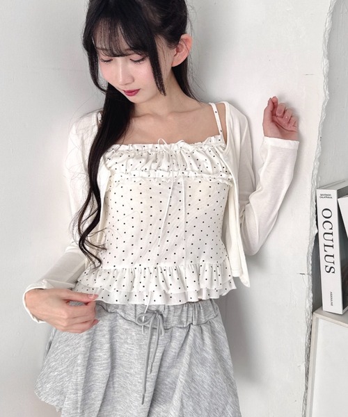 Loueme(ルエム)の「【2点SET】ドットフリルキャミソール+カーディガン(カーディガン/ボレロ・レディース・ホワイト/ブラック/グレー・FREE)」の1枚目の写真