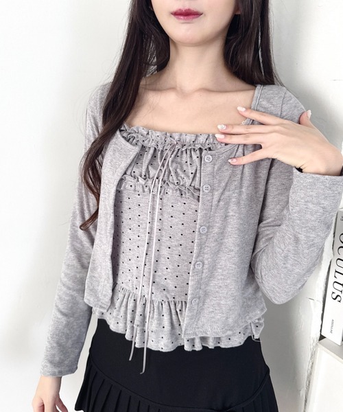 Loueme(ルエム)の「【2点SET】ドットフリルキャミソール+カーディガン(カーディガン/ボレロ・レディース・ホワイト/ブラック/グレー・FREE)」の20枚目の写真