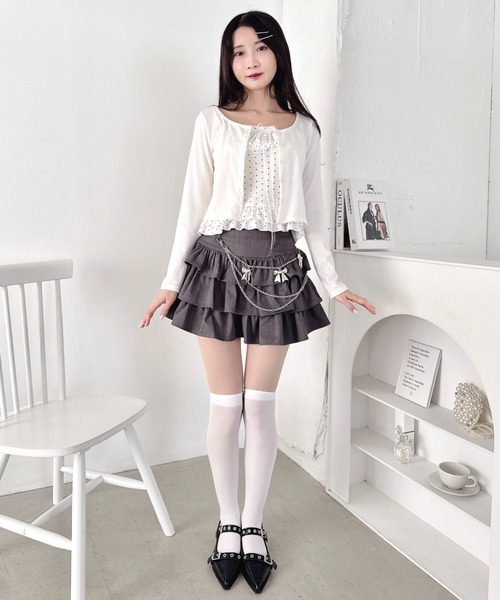 Loueme(ルエム)の「【2点SET】ドットフリルキャミソール+カーディガン(カーディガン/ボレロ・レディース・ホワイト/ブラック/グレー・FREE)」の9枚目の写真