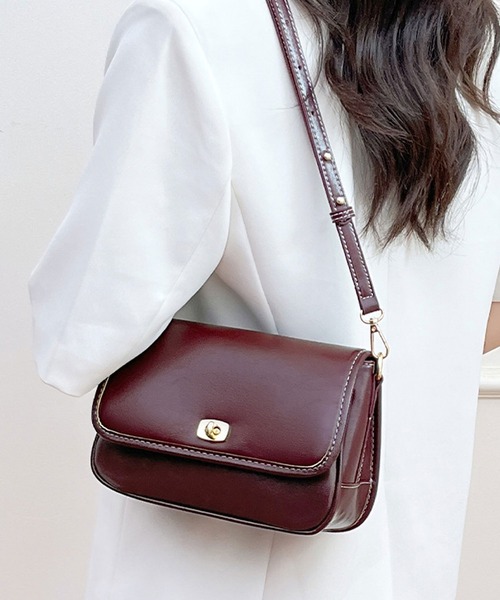 florist（フローリスト）の「2WAY レザータッチターンロックフラップショルダーバッグ/ハンドバッグ（ショルダーバッグ・レディース・ブラック/ブラウン/ワインレッド・FREE）」の3枚目の写真