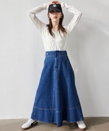 VIS | バックレースアップフレアデニムスカート/イージーケア(デニムスカート)