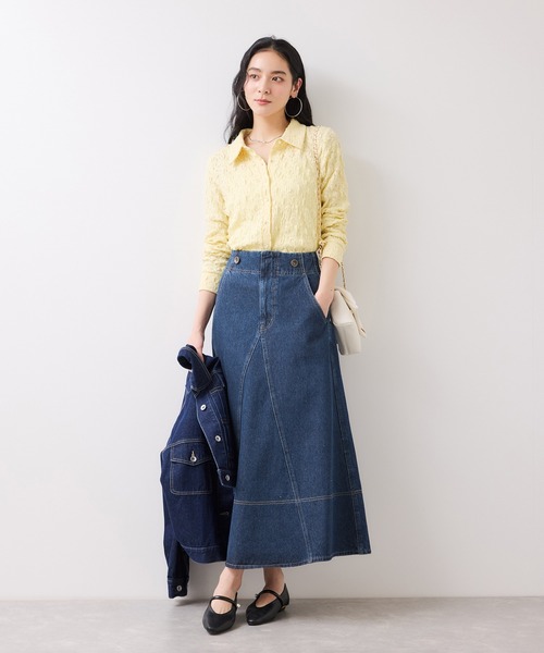 VIS（ビス）の「バックレースアップフレアデニムスカート/イージーケア（デニムスカート・レディース・ブルー系その他6/ブルー・M/S）」の7枚目の写真