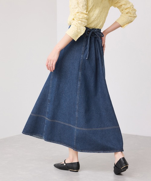VIS（ビス）の「バックレースアップフレアデニムスカート/イージーケア（デニムスカート・レディース・ブルー系その他6/ブルー・M/S）」の4枚目の写真