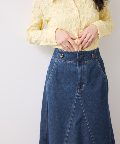 VIS（ビス）の「バックレースアップフレアデニムスカート/イージーケア（デニムスカート・レディース・ブルー系その他6/ブルー・M/S）」の3枚目の写真