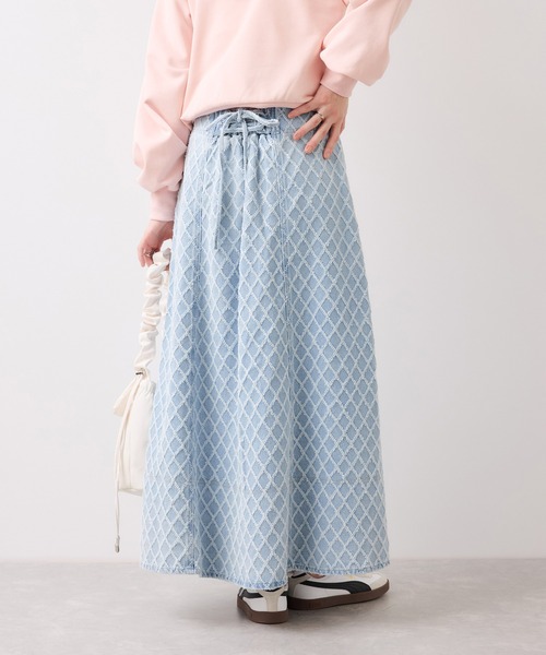 VIS（ビス）の「バックレースアップフレアデニムスカート/イージーケア（デニムスカート・レディース・ブルー系その他6/ブルー・M/S）」の9枚目の写真