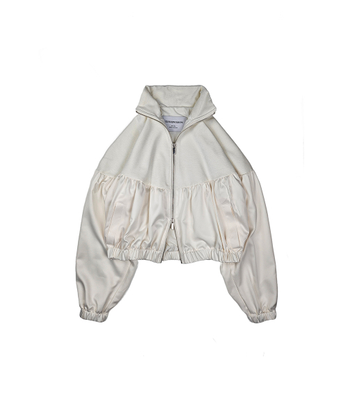 320SHOWROOM（320ショールーム）の「Velvet Yoke Satin Shirring Zip-Up Ivory（ナイロンジャケット・レディース・アイボリー・FREE）」の4枚目の写真
