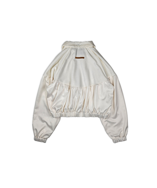 320SHOWROOM（320ショールーム）の「Velvet Yoke Satin Shirring Zip-Up Ivory（ナイロンジャケット・レディース・アイボリー・FREE）」の5枚目の写真