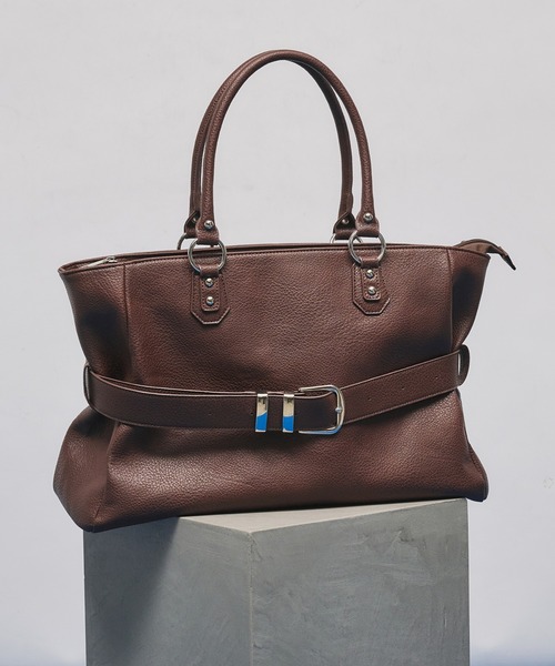 SELLE GLANT(セレグランテ)の「BELTED DESIGN 2WAY BAG/ベルテッドデザイン2WAYバッグ(トートバッグ・メンズ・ブラック/ダークブラウン・ONE SIZE)」の1枚目の写真