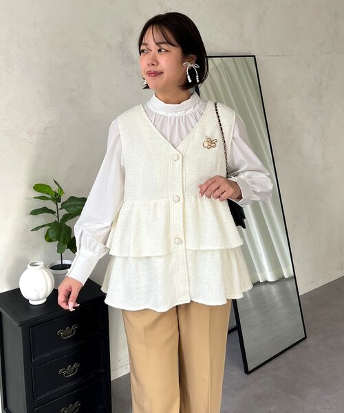 prose verse（プロズヴェール）の「【SAPON】3WAYティアードフリルツイードジレ（ベスト・レディース・ネイビー/ブラック/アイボリー・MEDIUM/LARGE）」の2枚目の写真