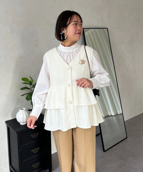 prose verse（プロズヴェール）の「【SAPON】3WAYティアードフリルツイードジレ（ベスト・レディース・ネイビー/ブラック/アイボリー・MEDIUM/LARGE）」の7枚目の写真