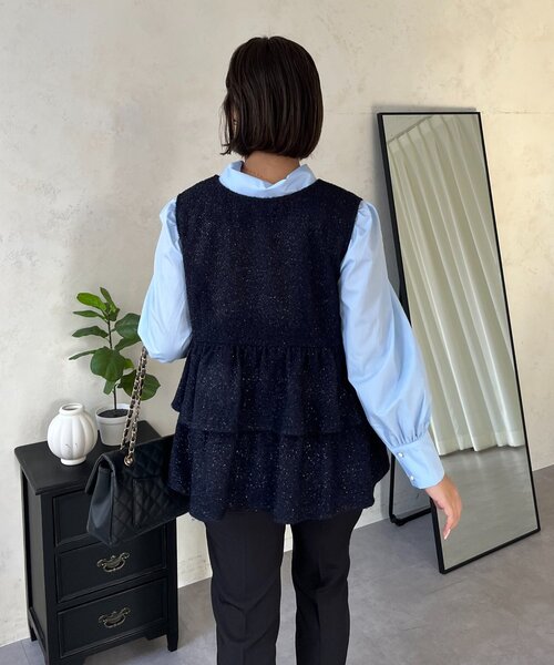 prose verse（プロズヴェール）の「【SAPON】3WAYティアードフリルツイードジレ（ベスト・レディース・ネイビー/ブラック/アイボリー・MEDIUM/LARGE）」の17枚目の写真