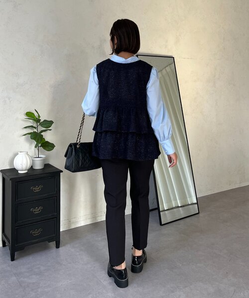 prose verse（プロズヴェール）の「【SAPON】3WAYティアードフリルツイードジレ（ベスト・レディース・ネイビー/ブラック/アイボリー・MEDIUM/LARGE）」の10枚目の写真