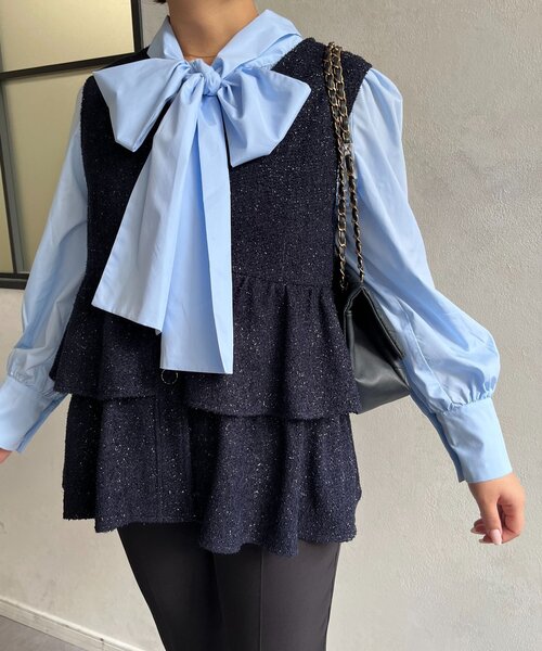 prose verse（プロズヴェール）の「【SAPON】3WAYティアードフリルツイードジレ（ベスト・レディース・ネイビー/ブラック/アイボリー・MEDIUM/LARGE）」の9枚目の写真