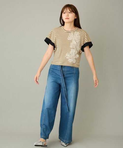 AVIE（アビィ）の「【mien】フラワーモチーフボーダーTee（Tシャツ/カットソー・レディース・ベージュ・38）」の10枚目の写真